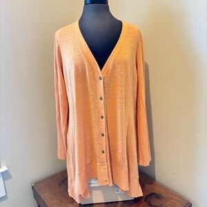 Eileen Fisher Peach V-Neck Button Front Cardigan, waterfall, 100% linen! Large